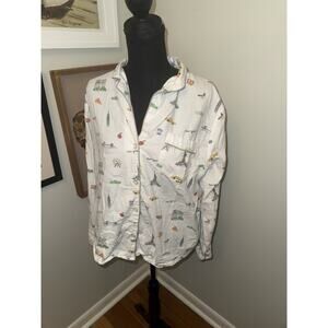 Petite Plume White Twill Pajama Top in New York! New York! Women Large